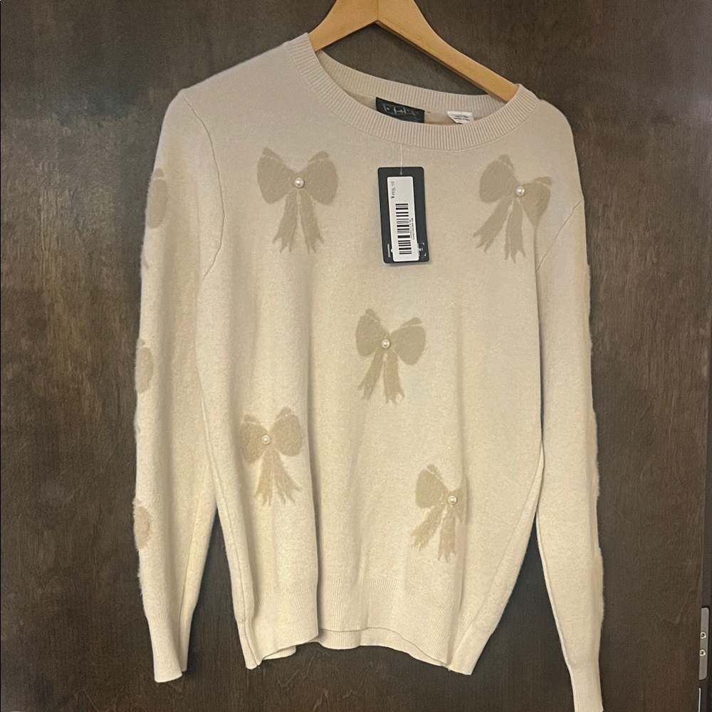 Women's Cream Sweater with Bow Accents